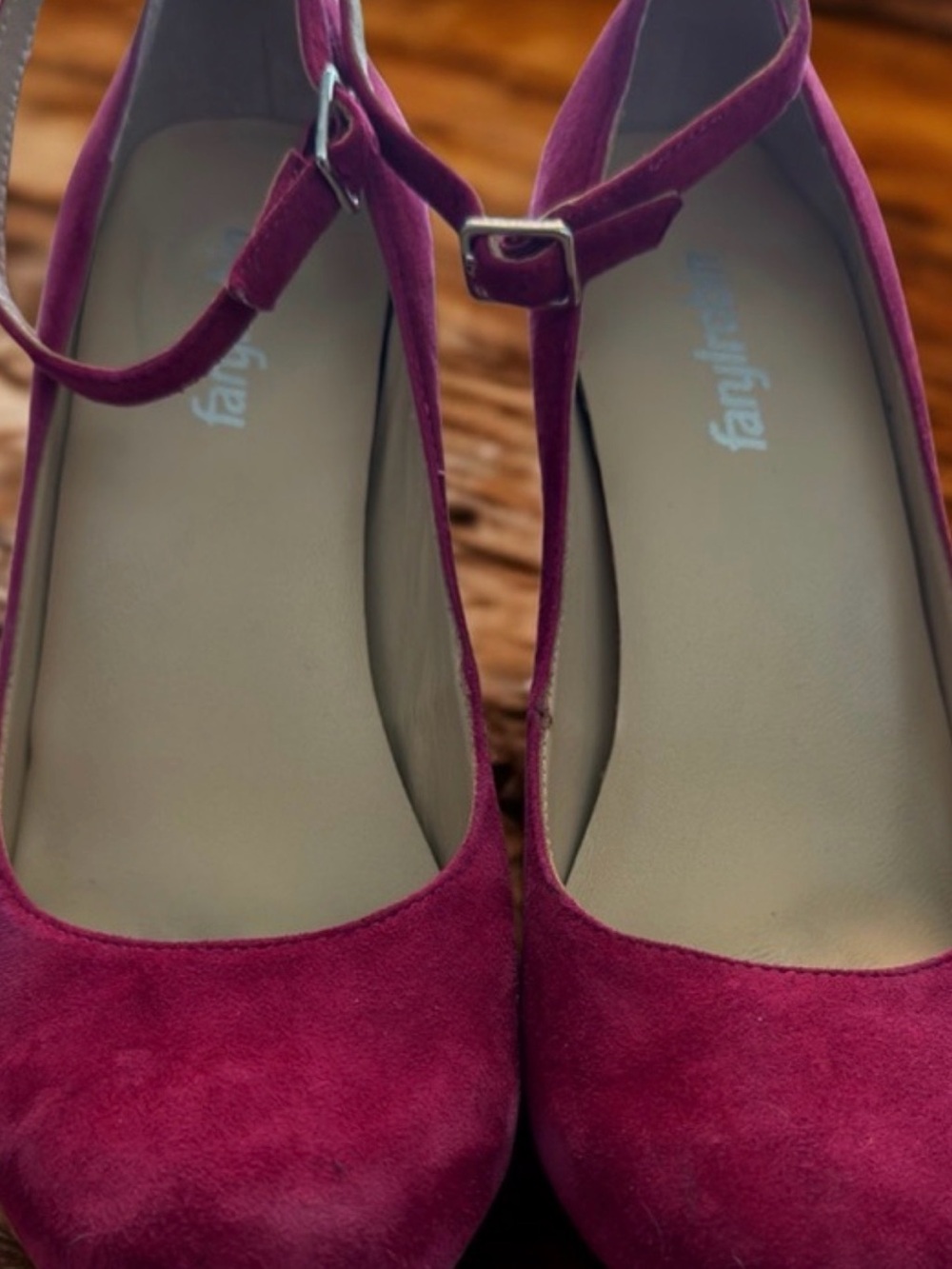 Farylrobin Hot Pink Suede Slingback Heels with Navy Accented Block Heel